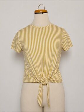 Twik Mustard Yellow & White Striped Tie Front Top | Size Small